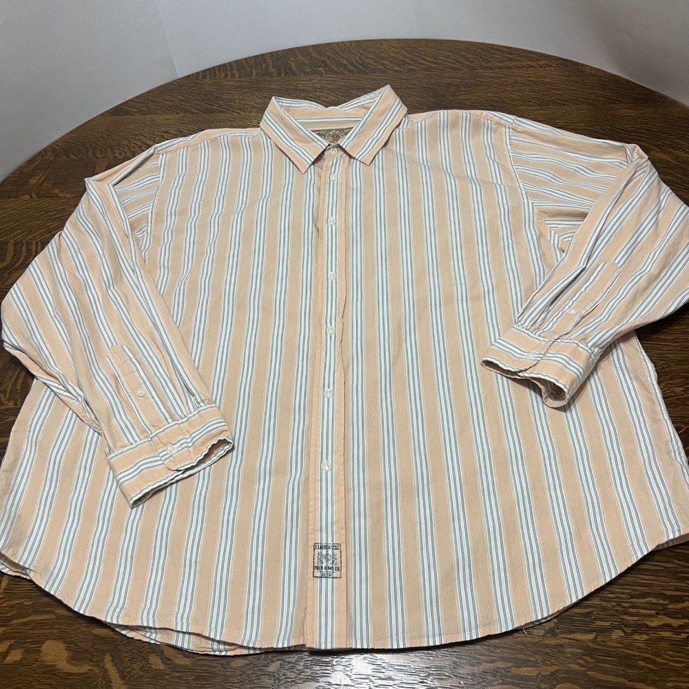 Polo Jeans Company Button Down Shirt Mens 3XL Peach Blue Striped Long Sleeve